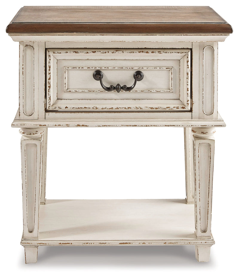 Realyn Two-tone Twin Upholstered Panel Bed and Nightstand from Ashley - DMV Furniture