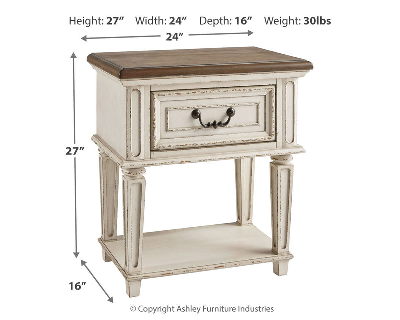 Realyn Two-tone Twin Upholstered Panel Bed and Nightstand from Ashley - DMV Furniture