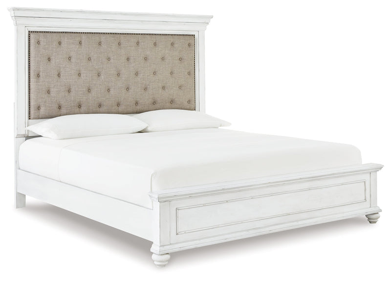 Kanwyn Whitewash King Upholstered Panel Bed, Dresser and Nightstand from Ashley - DMV Furniture