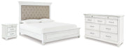 Kanwyn Whitewash King Upholstered Panel Bed, Dresser and Nightstand from Ashley - DMV Furniture