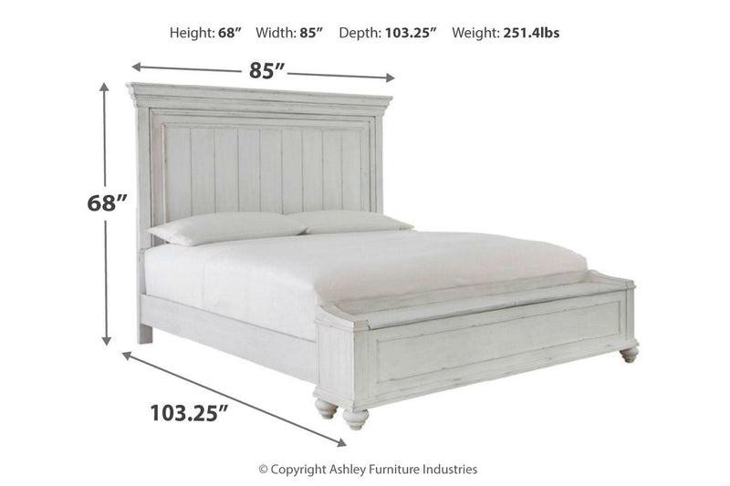 Kanwyn Whitewash California King Panel Bed with Storage Bench -  Ashley - DMV Furniture