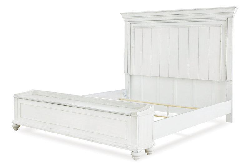 Kanwyn Whitewash California King Panel Bed with Storage Bench -  Ashley - DMV Furniture