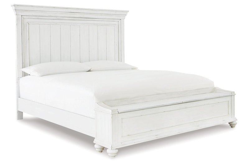 Kanwyn Whitewash California King Panel Bed with Storage Bench -  Ashley - DMV Furniture