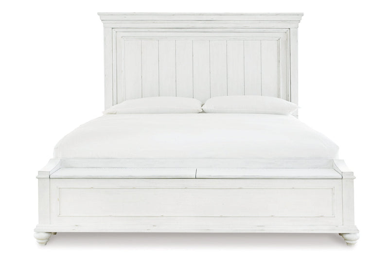 Kanwyn Whitewash California King Panel Bed with Storage Bench -  Ashley - DMV Furniture