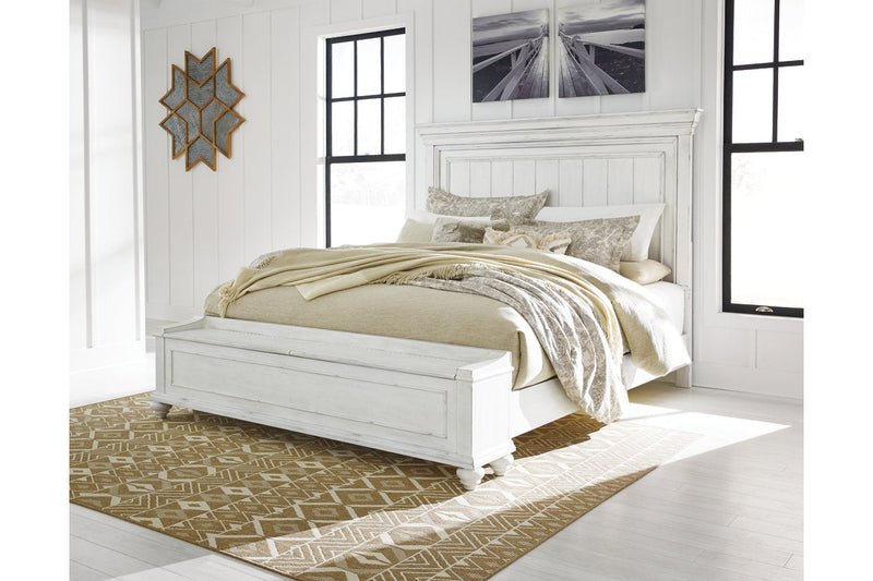 Kanwyn Whitewash California King Panel Bed with Storage Bench -  Ashley - DMV Furniture
