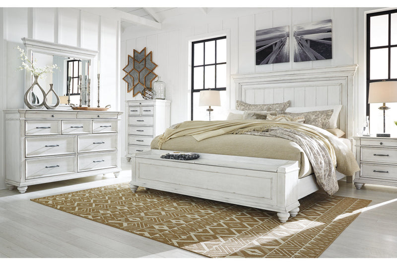 Kanwyn Whitewash California King Panel Bed with Storage Bench -  Ashley - DMV Furniture