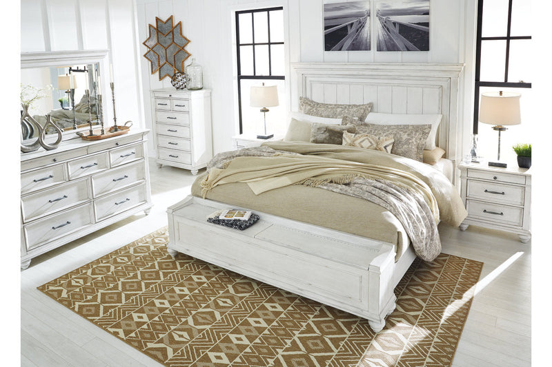 Kanwyn Whitewash California King Panel Bed with Storage Bench -  Ashley - DMV Furniture