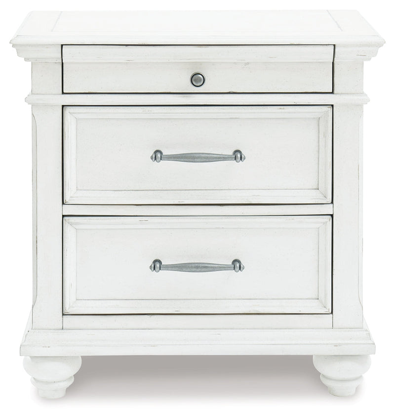 Kanwyn Whitewash King Upholstered Panel Bed, Dresser and Nightstand from Ashley - DMV Furniture
