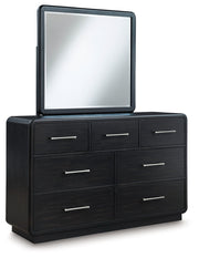 Rowanbeck King Upholstered Panel Bed with Mirrored Dresser from Ashley - DMV Furniture