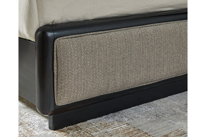 Rowanbeck Gray/Black California King Upholstered Panel Bed -  Ashley - DMV Furniture