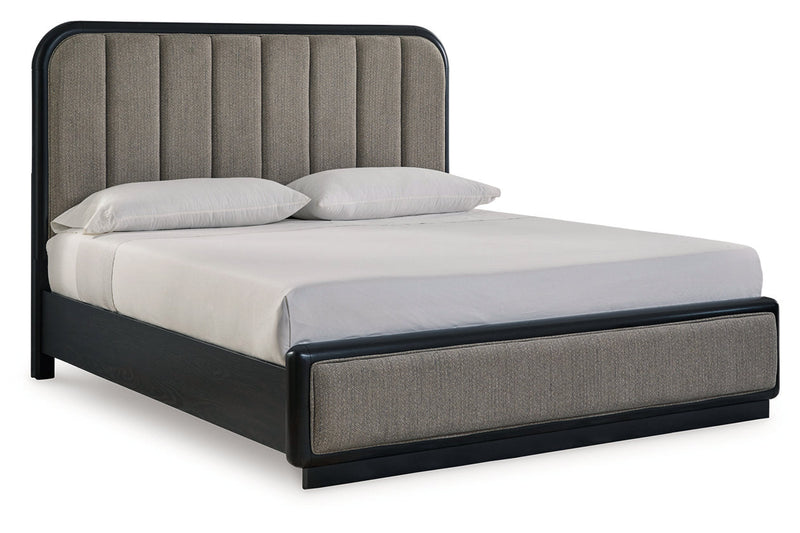 Rowanbeck Gray/Black King Upholstered Panel Bed -  Ashley - DMV Furniture