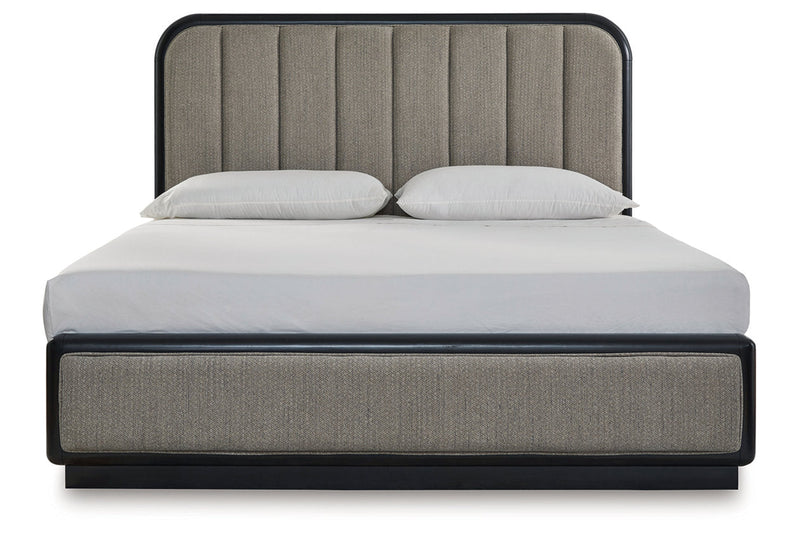 Rowanbeck Gray/Black King Upholstered Panel Bed -  Ashley - DMV Furniture