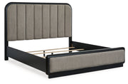 Rowanbeck King Upholstered Panel Bed with Mirrored Dresser from Ashley - DMV Furniture