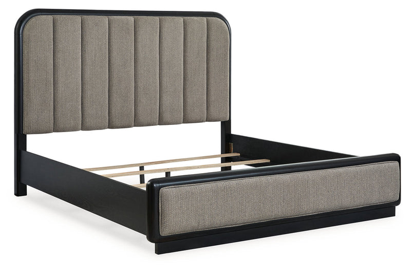 Rowanbeck Gray/Black California King Upholstered Panel Bed -  Ashley - DMV Furniture