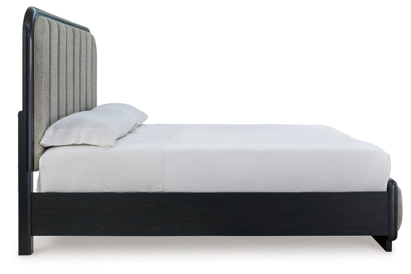 Rowanbeck Gray/Black California King Upholstered Panel Bed -  Ashley - DMV Furniture