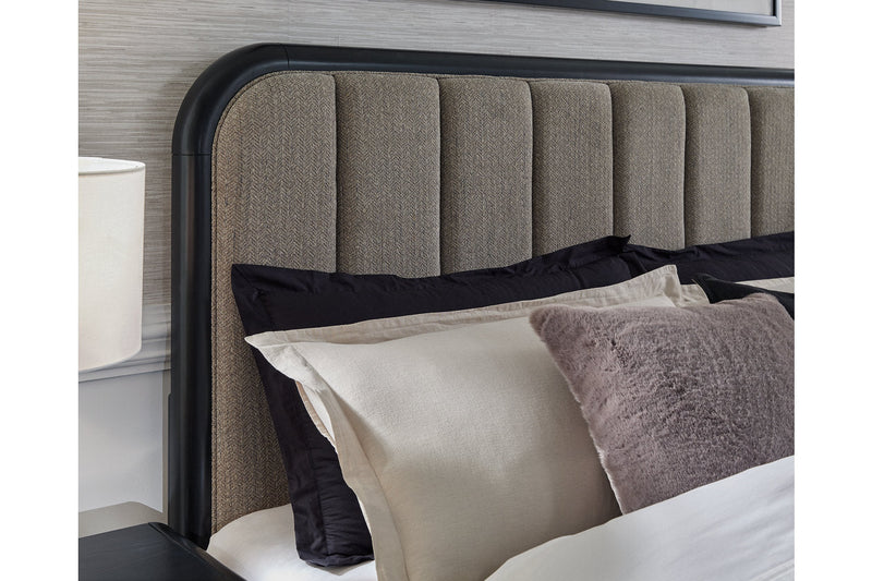 Rowanbeck Gray/Black California King Upholstered Panel Bed -  Ashley - DMV Furniture
