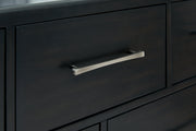 Rowanbeck Gray/Black California King Upholstered Panel Bed with Mirrored Dresser from Ashley - DMV Furniture