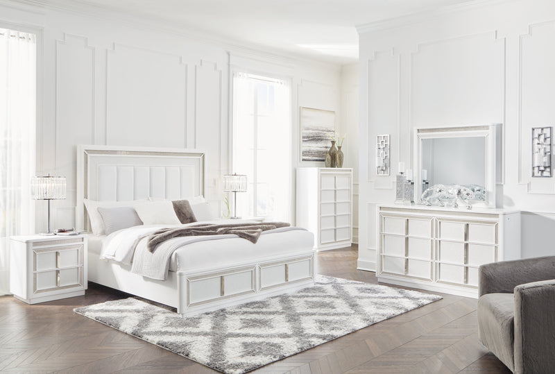 Chalanna White Queen Upholstered Storage Bed with Mirrored Dresser from Ashley - DMV Furniture