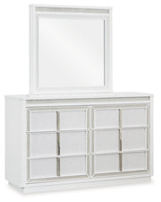 Chalanna White Queen Upholstered Storage Bed with Mirrored Dresser from Ashley - DMV Furniture