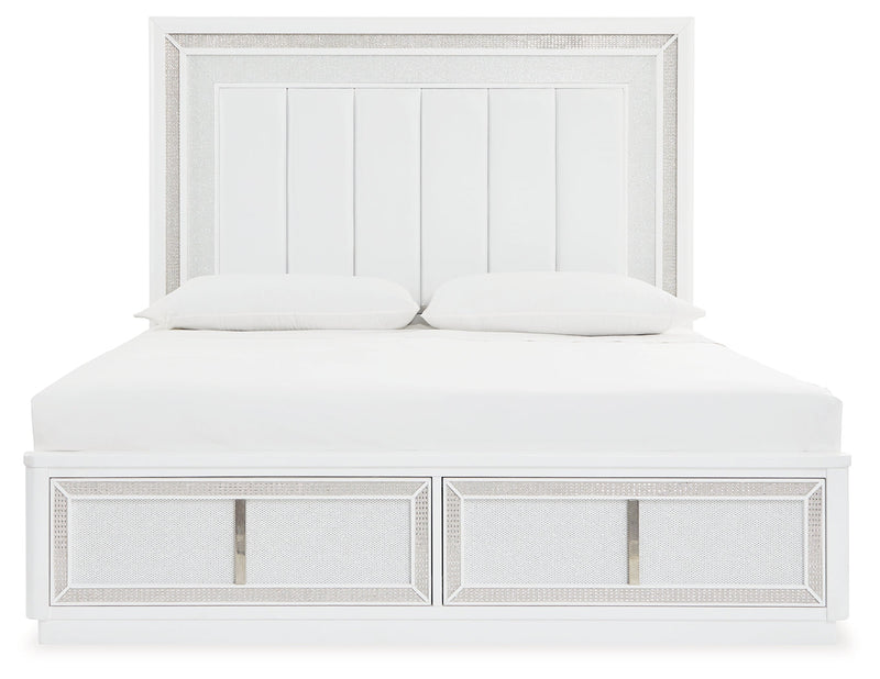 Chalanna White Queen Upholstered Storage Bed with Mirrored Dresser from Ashley - DMV Furniture