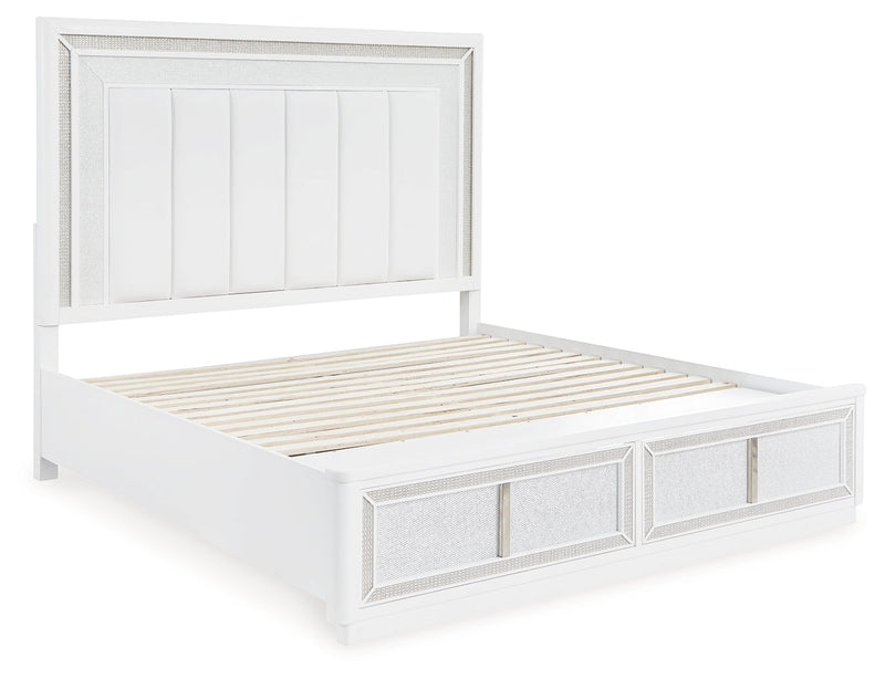 Chalanna White Queen Upholstered Storage Bed with Mirrored Dresser from Ashley - DMV Furniture