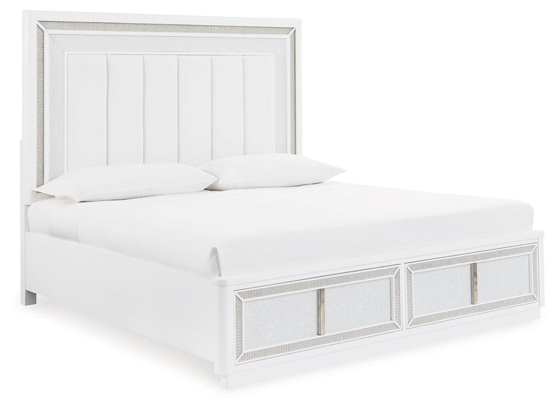 Chalanna White Queen Upholstered Storage Bed with Mirrored Dresser from Ashley - DMV Furniture