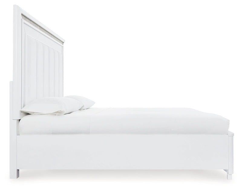 Chalanna White Queen Upholstered Storage Bed with Mirrored Dresser from Ashley - DMV Furniture