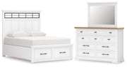 Ashbryn Queen Panel Storage Bed, Dresser and Mirror in White/Natural from Ashley - DMV Furniture