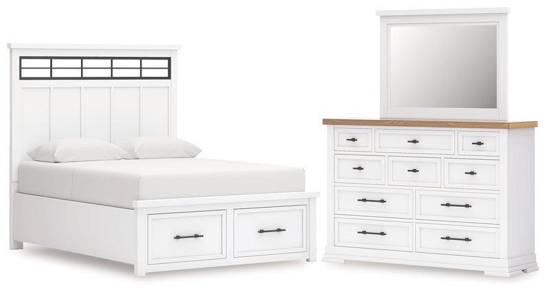 Ashbryn Queen Panel Storage Bed, Dresser and Mirror in White/Natural from Ashley - DMV Furniture