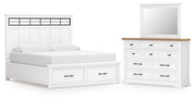 Ashbryn California King Panel Storage Bed, Dresser and Mirror in White/Natural from Ashley - DMV Furniture