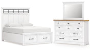 Ashbryn King Panel Storage Bed, Dresser and Mirror in White/Natural from Ashley - DMV Furniture