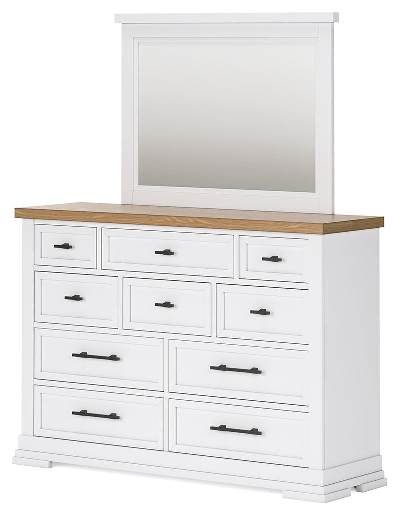 Ashbryn Queen Panel Storage Bed, Dresser and Mirror in White/Natural from Ashley - DMV Furniture