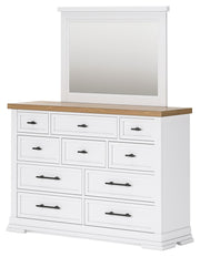 Ashbryn King Panel Storage Bed, Dresser and Mirror in White/Natural from Ashley - DMV Furniture