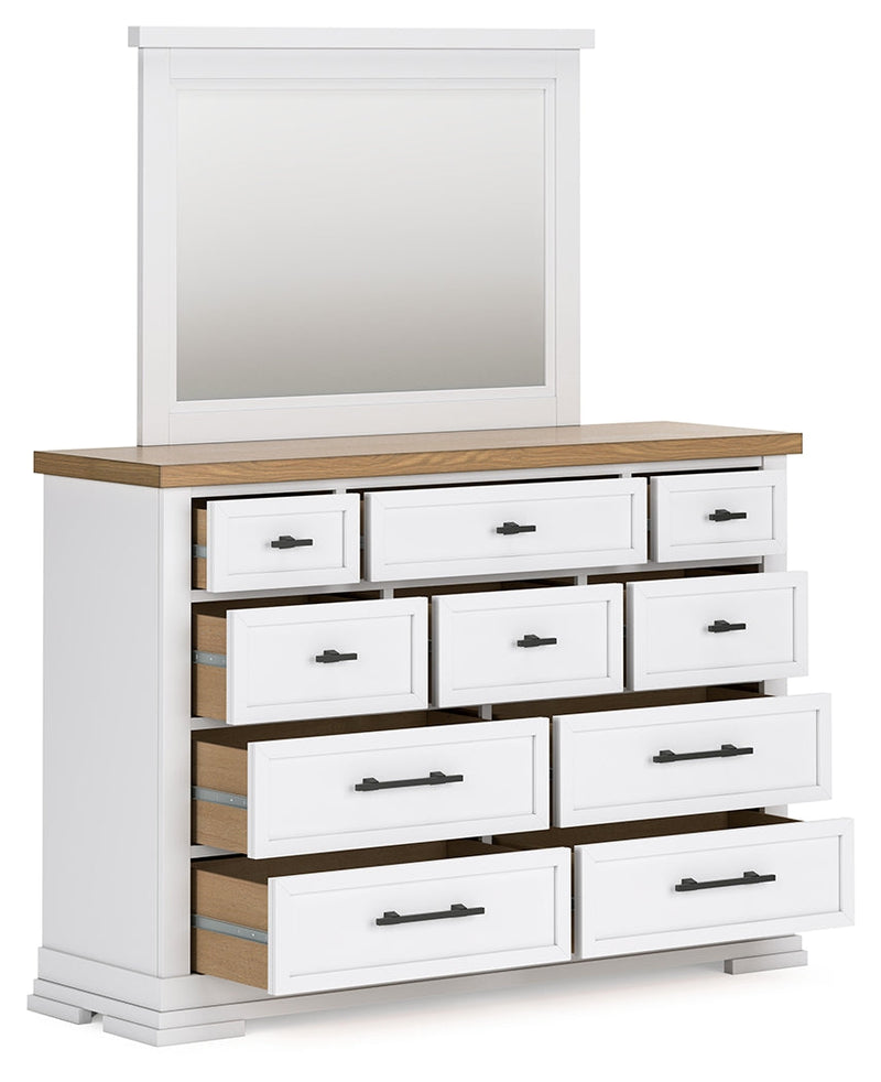 Ashbryn California King Panel Storage Bed, Dresser and Mirror in White/Natural from Ashley - DMV Furniture