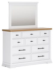 Ashbryn King Panel Storage Bed, Dresser and Mirror in White/Natural from Ashley - DMV Furniture