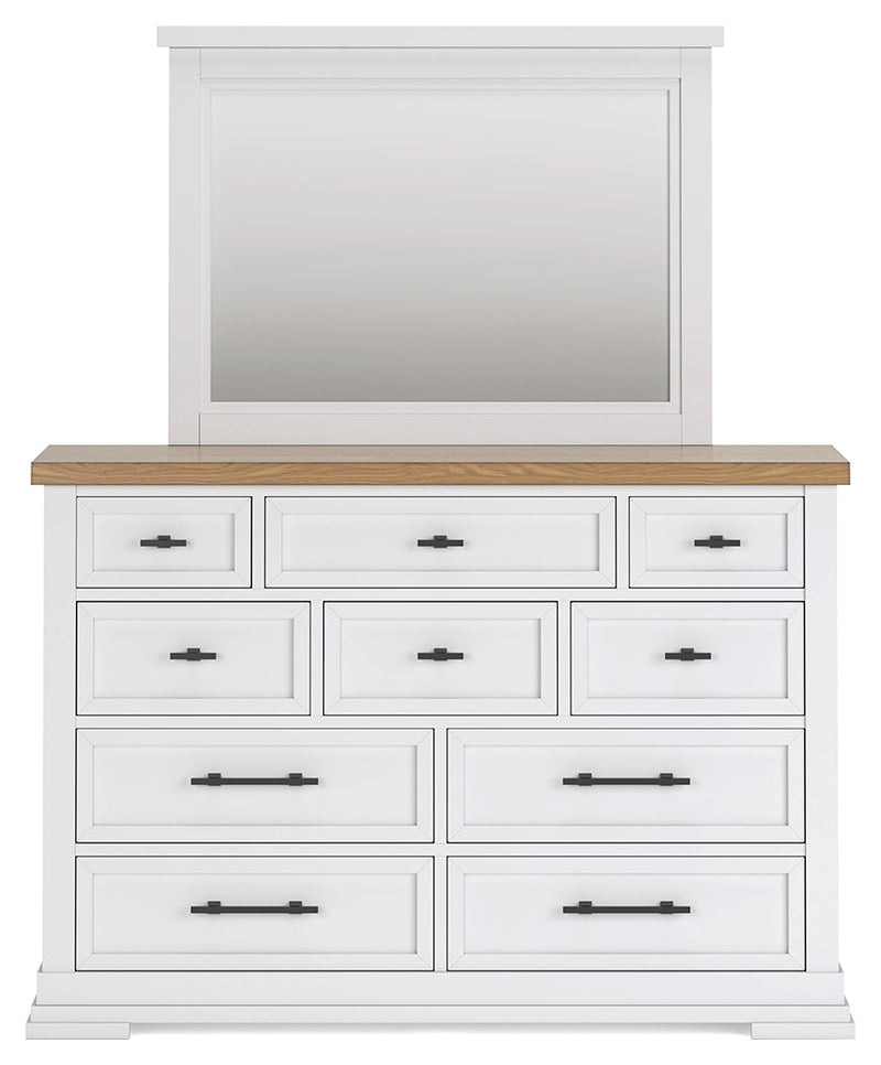 Ashbryn King Panel Storage Bed, Dresser and Mirror in White/Natural from Ashley - DMV Furniture