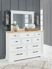 Ashbryn Queen Panel Storage Bed, Dresser and Mirror in White/Natural from Ashley - DMV Furniture