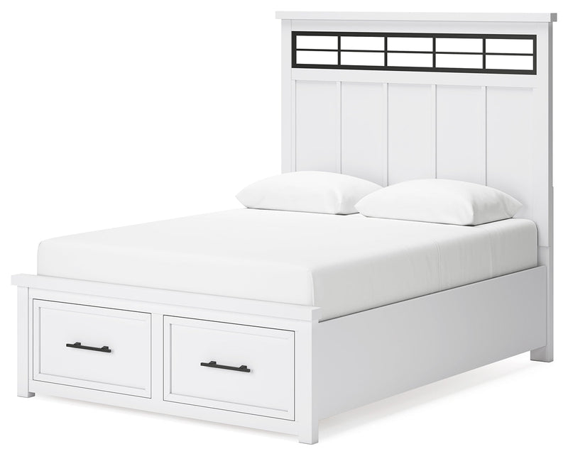 Ashbryn Queen Panel Storage Bed, Dresser and Mirror in White/Natural from Ashley - DMV Furniture