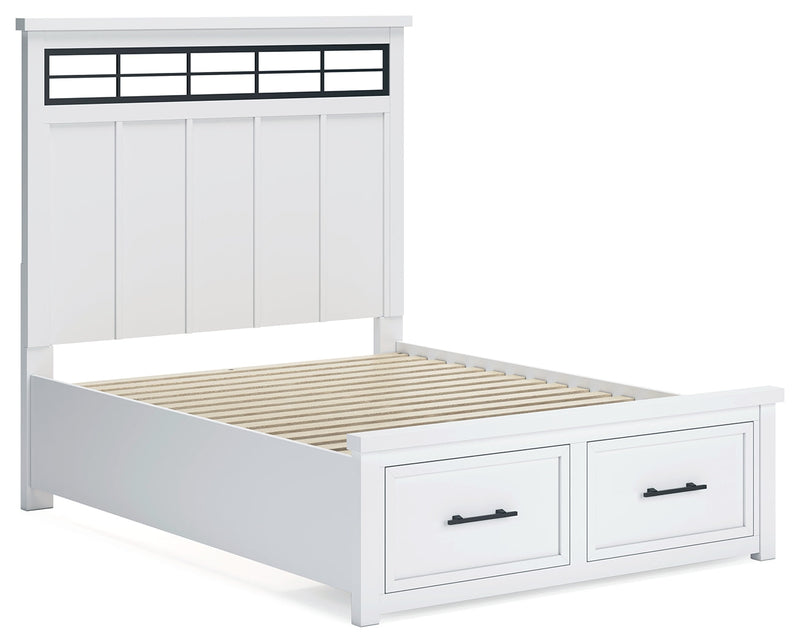 Ashbryn Queen Panel Storage Bed, Dresser and Mirror in White/Natural from Ashley - DMV Furniture
