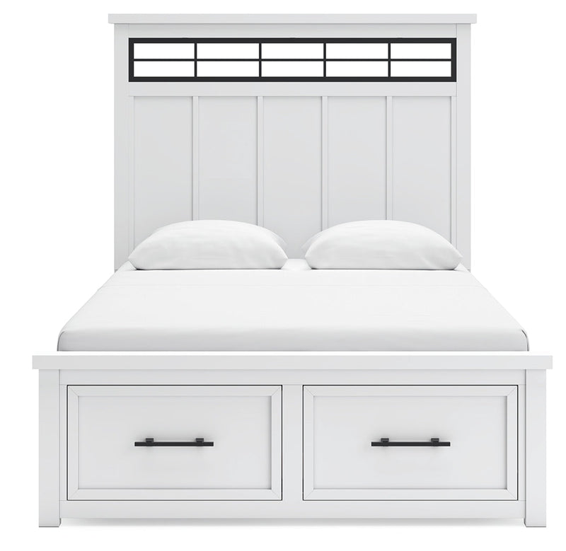 Ashbryn Queen Panel Storage Bed, Dresser and Mirror in White/Natural from Ashley - DMV Furniture