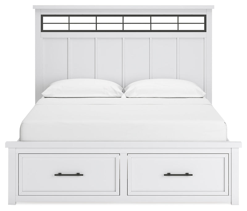 Ashbryn California King Panel Storage Bed, Dresser and Mirror in White/Natural from Ashley - DMV Furniture