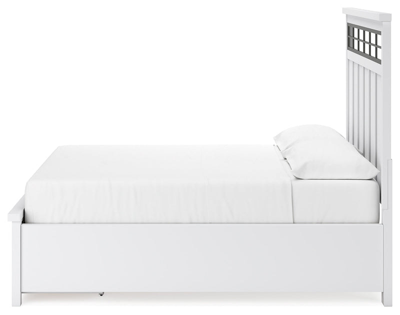 Ashbryn California King Panel Storage Bed, Dresser and Mirror in White/Natural from Ashley - DMV Furniture