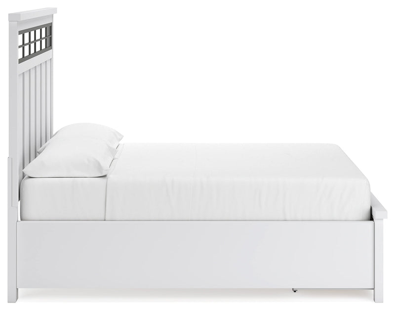 Ashbryn California King Panel Storage Bed, Dresser and Mirror in White/Natural from Ashley - DMV Furniture