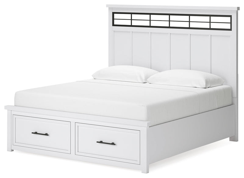 Ashbryn King Panel Storage Bed, Dresser and Mirror in White/Natural from Ashley - DMV Furniture