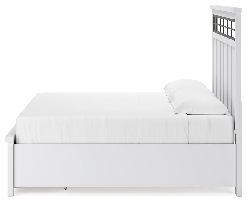 Ashbryn King Panel Storage Bed, Dresser and Mirror in White/Natural from Ashley - DMV Furniture