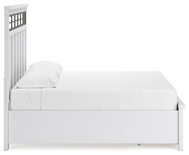 Ashbryn King Panel Storage Bed, Dresser and Mirror in White/Natural from Ashley - DMV Furniture