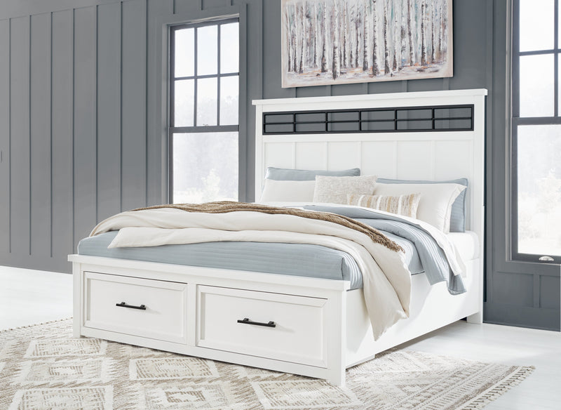 Ashbryn King Panel Storage Bed, Dresser and Mirror in White/Natural from Ashley - DMV Furniture