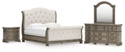 Ardenfield Light Brown King Sleigh Bed, Dresser, Mirror and Nightstand from Ashley - DMV Furniture