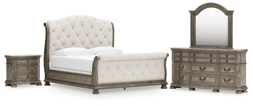 Ardenfield Light Brown King Sleigh Bed, Dresser, Mirror and Nightstand from Ashley - DMV Furniture