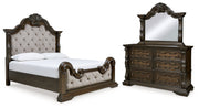 Maylee Dark Brown California King Upholstered Bed with Mirrored Dresser from Ashley - DMV Furniture